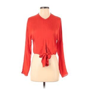 REVOLVE L’Academie Los Angeles Red Printed Long Sleeve Tie Front Blouse Size M